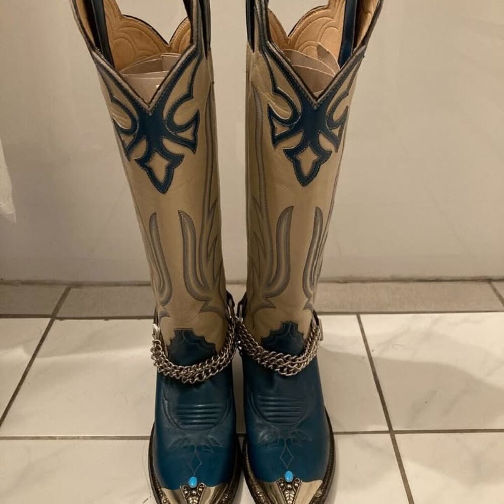 Vtg JUSTIN cowboy western extra tall metal toe tips harness womens boots sz 5 B - Picture 4 of 9